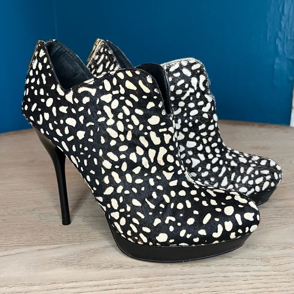Dolce Vita Calf Hair Leather Animal Print Booties Ankle Boot Stiletto Womens 6.5